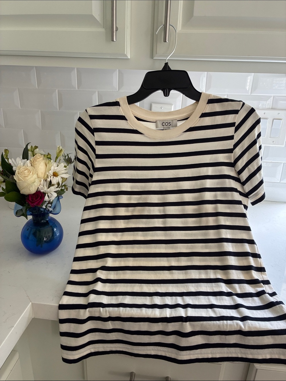 COS Short-Sleeve Black and Cream Striped Tee